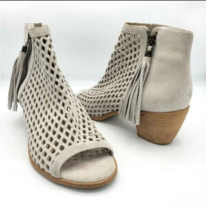 Matisse Indie Bone Gray/White Suede Leather Cutout Ankle Booties